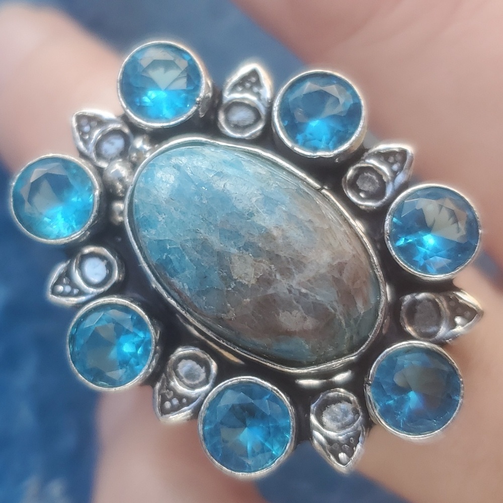 New Blue Apatite & Blue Topaz 925 Silver Statement Ring. - Picture 9 of 14